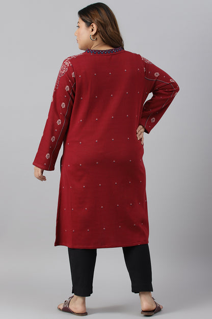 Deep Red Embroidered Plus Size Winter kurta