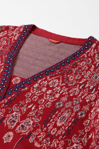 Deep Red Embroidered Plus Size Winter kurta