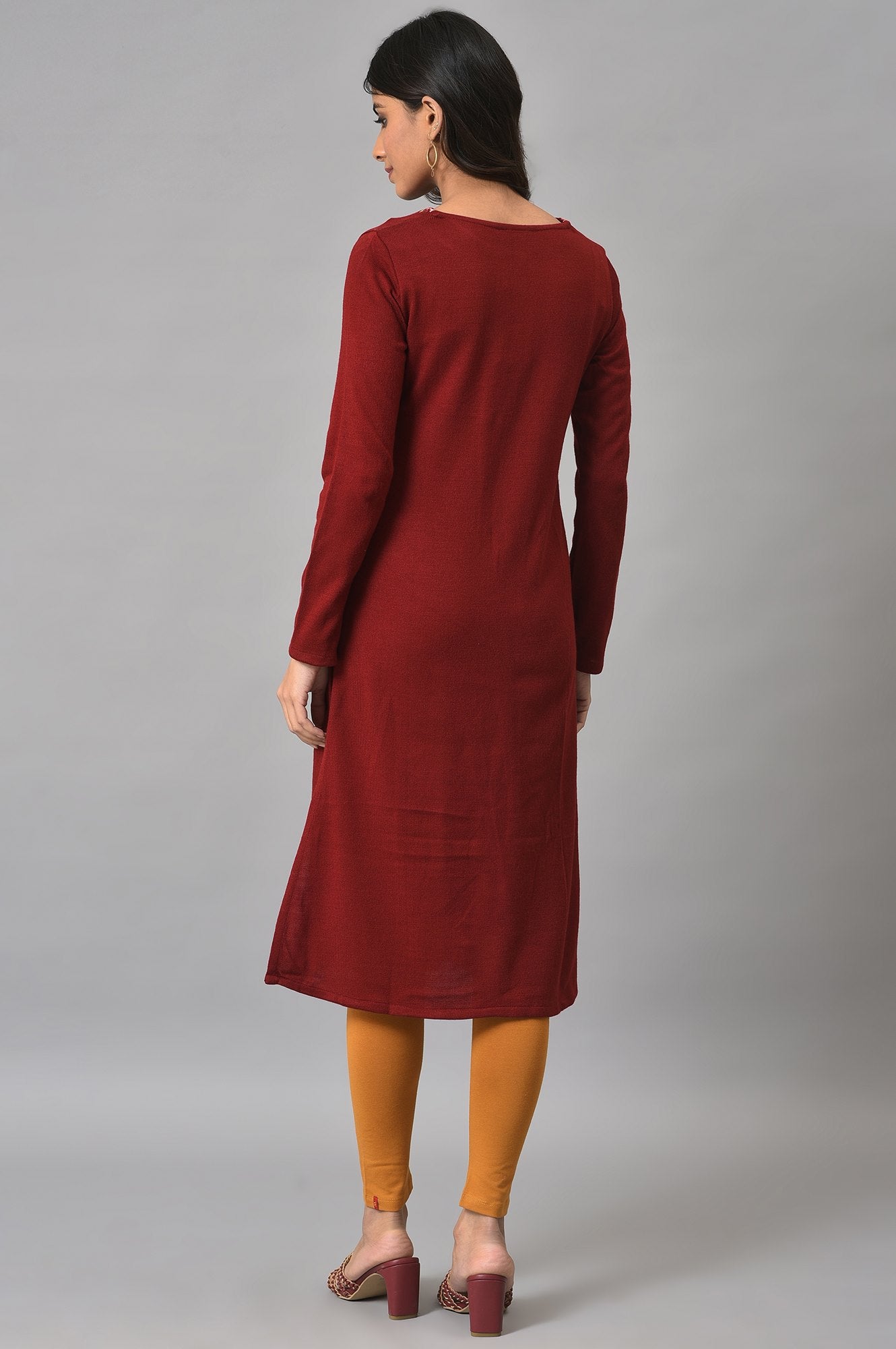 Deep Red Embroidered Winter kurta