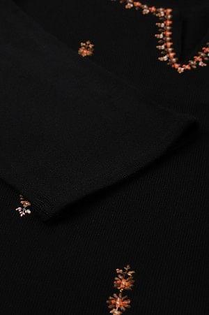 Plus Size Black Acrylic Embroidered Winter kurta - wforwoman