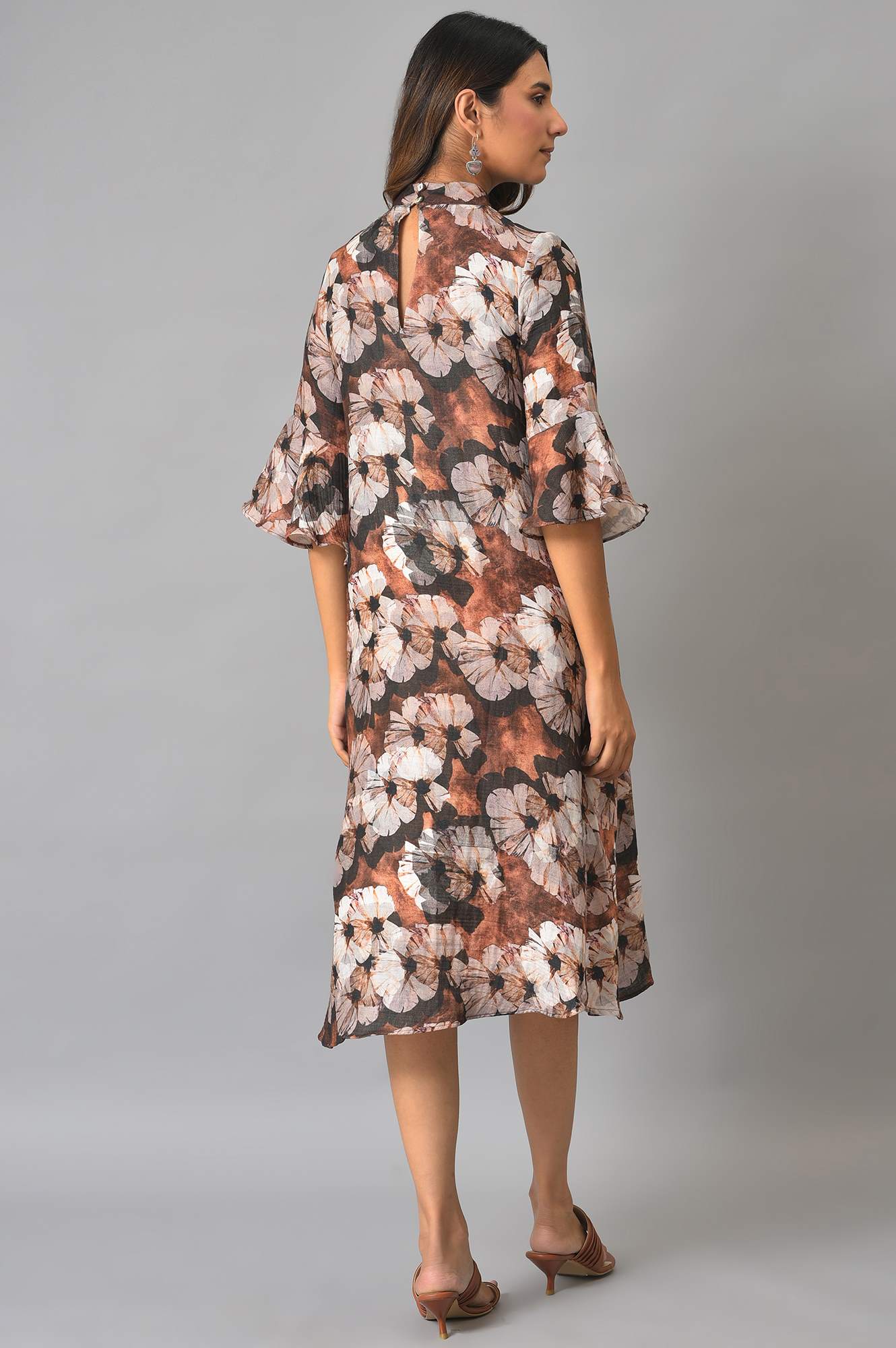 Brown Floral Printed Vaccy Dress