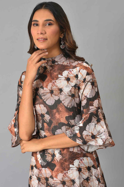 Brown Floral Printed Vaccy Dress