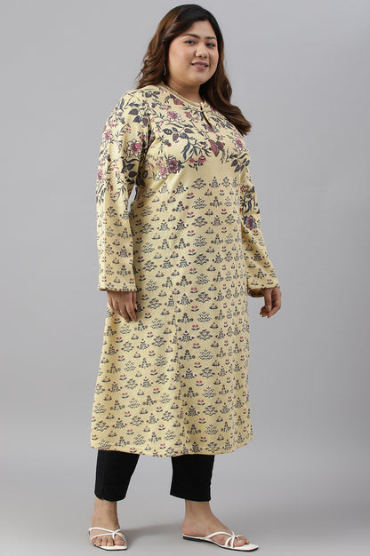 Yellow A-Line Placement Print Plus Size Winter kurta