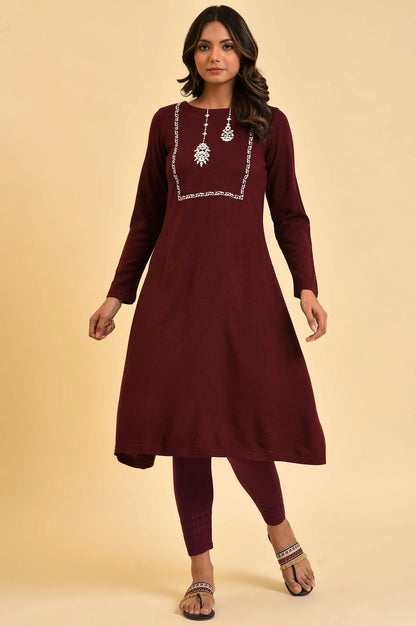 Red Embroidered Winter kurta