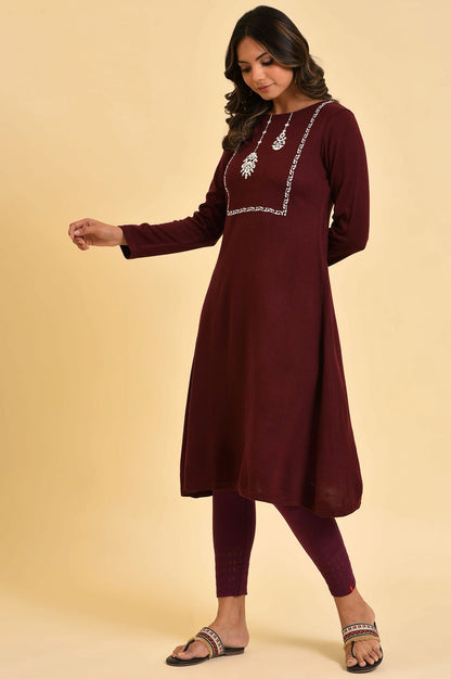 Red Embroidered Winter kurta