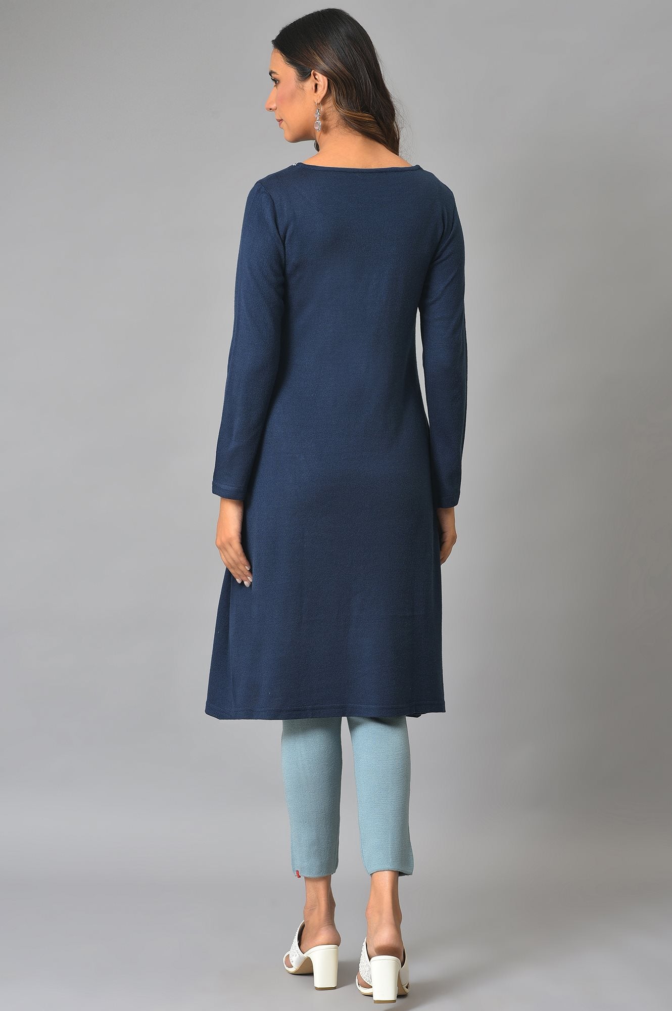 Blue A-Line Embroidered Winter kurta