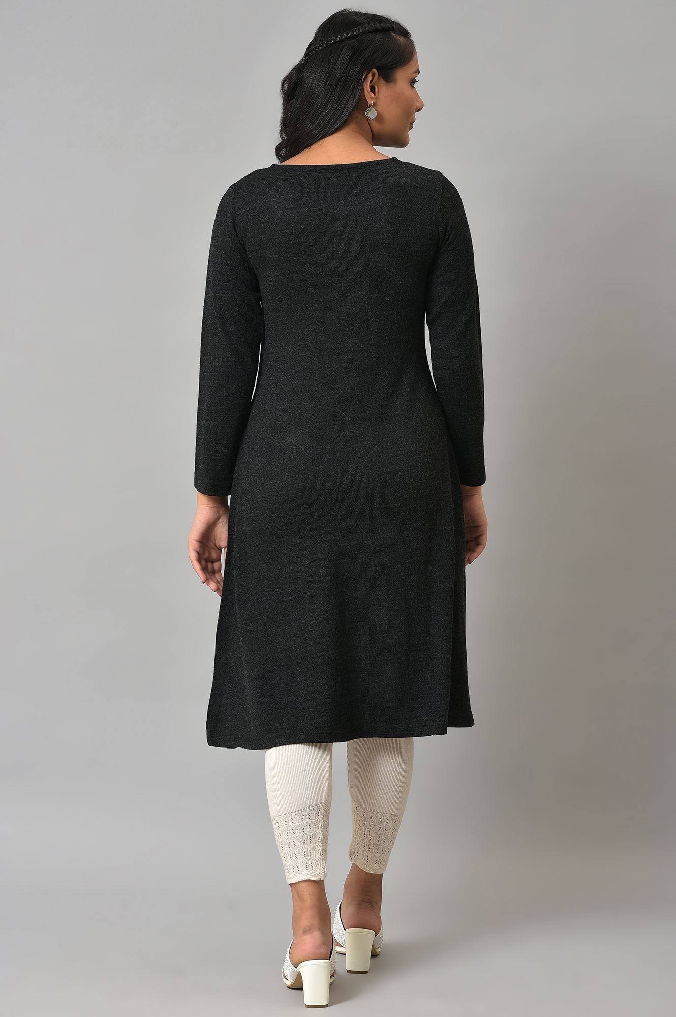 Black A-Line Embroidered Winter kurta