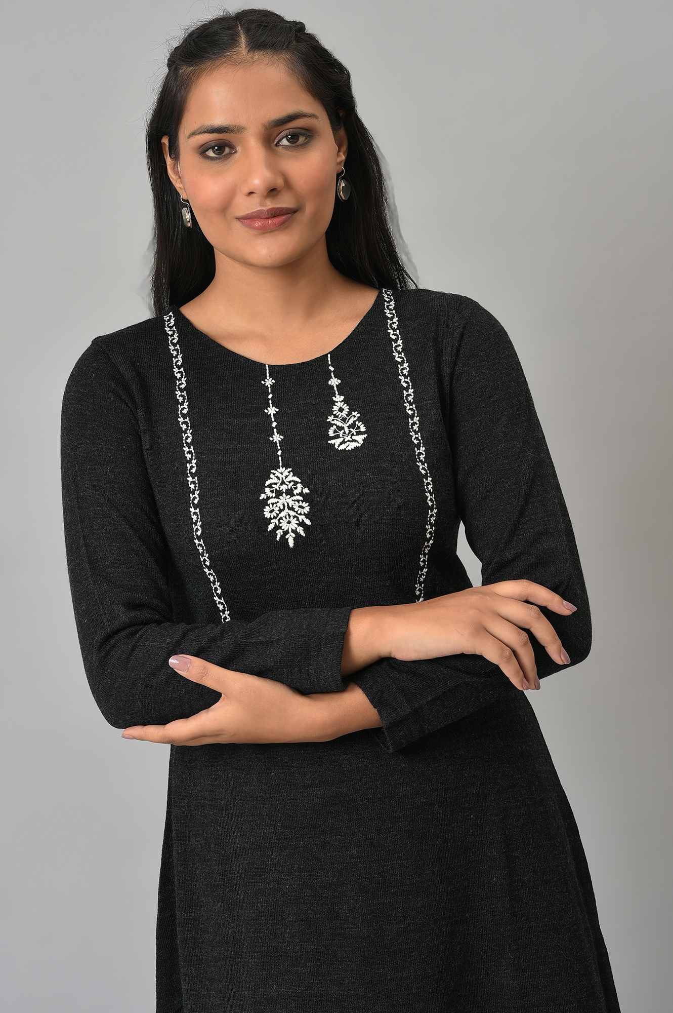 Black A-Line Embroidered Winter kurta