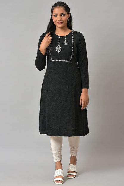 Black A-Line Embroidered Winter kurta