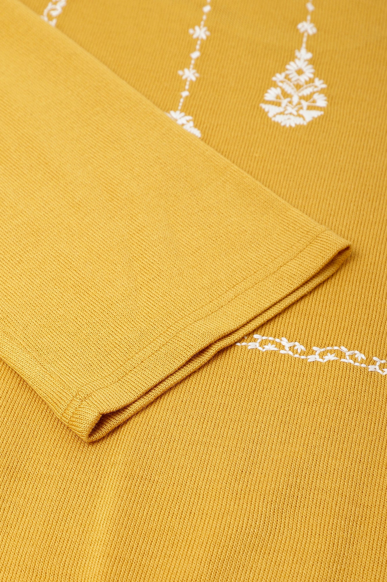 Plus Size Yellow Winter kurta With Embroidered Yoke