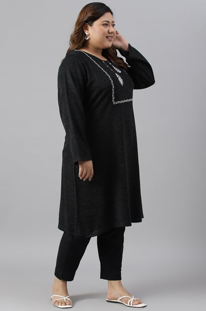 Plus Size Black A-Line Embroidered Winter kurta