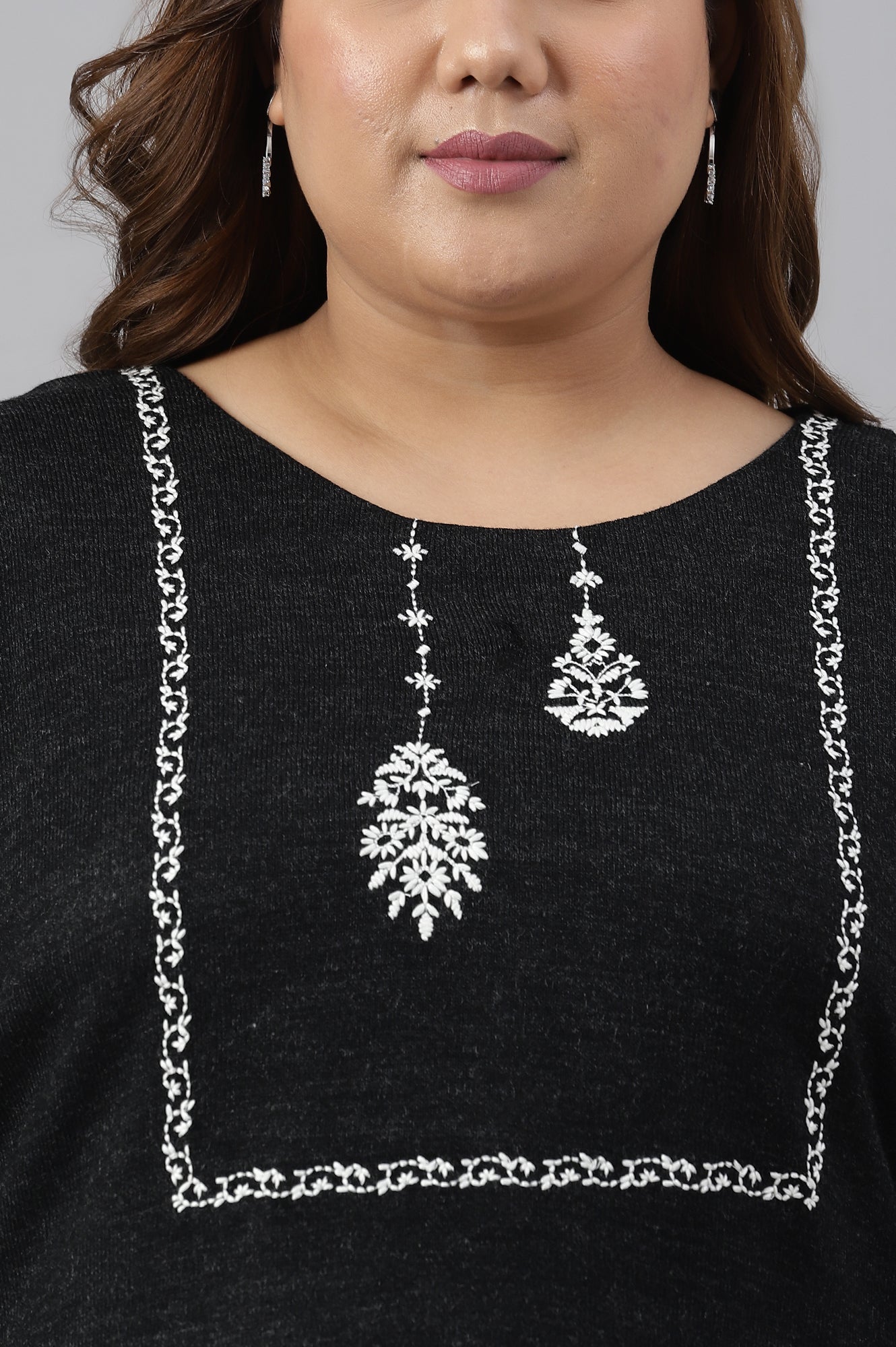 Plus Size Black A-Line Embroidered Winter kurta