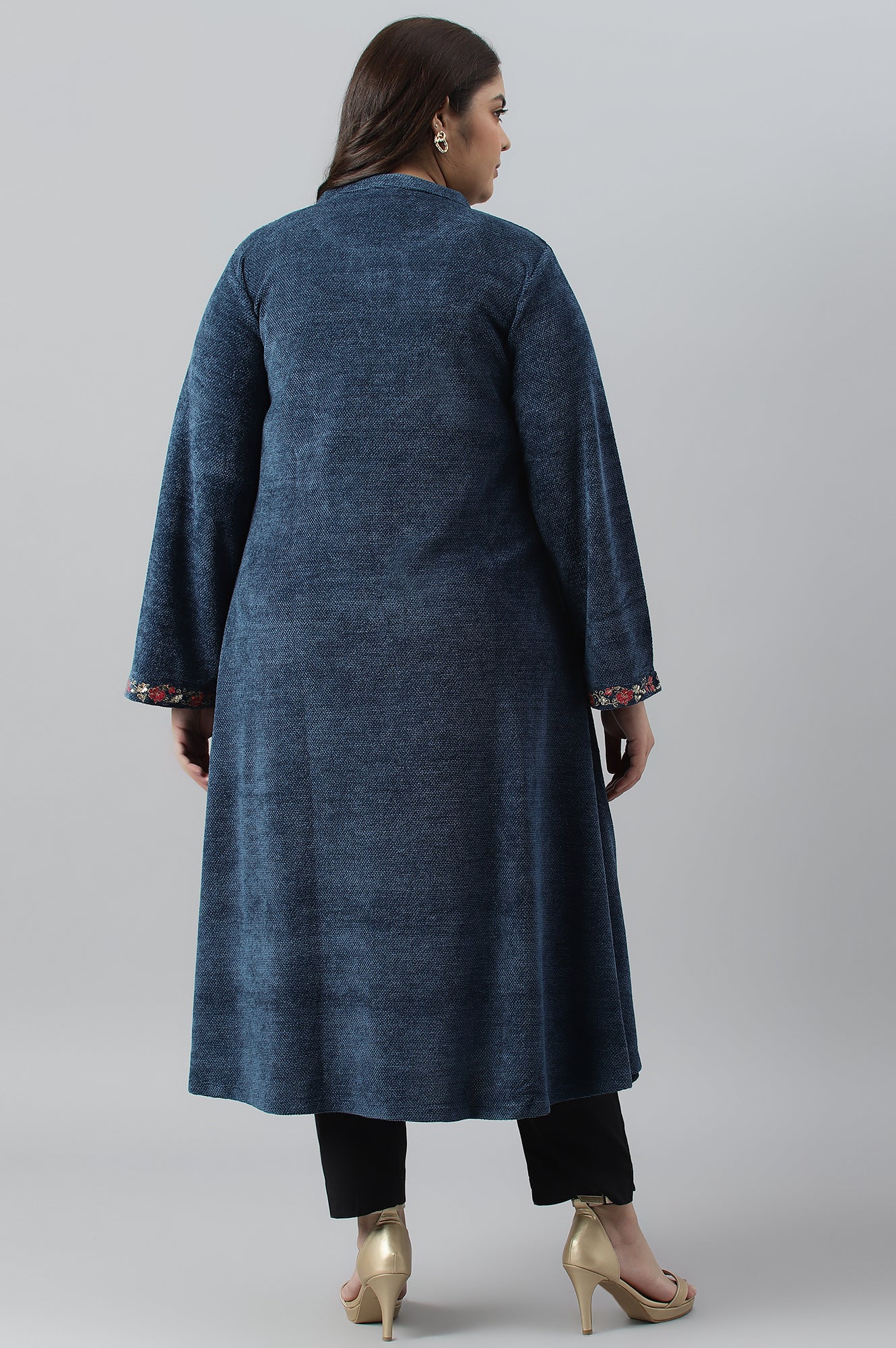 Dark Blue Embroidered Plus Size Winter kurta