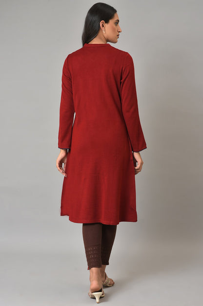 Red A-Line Embroidered Winter kurta