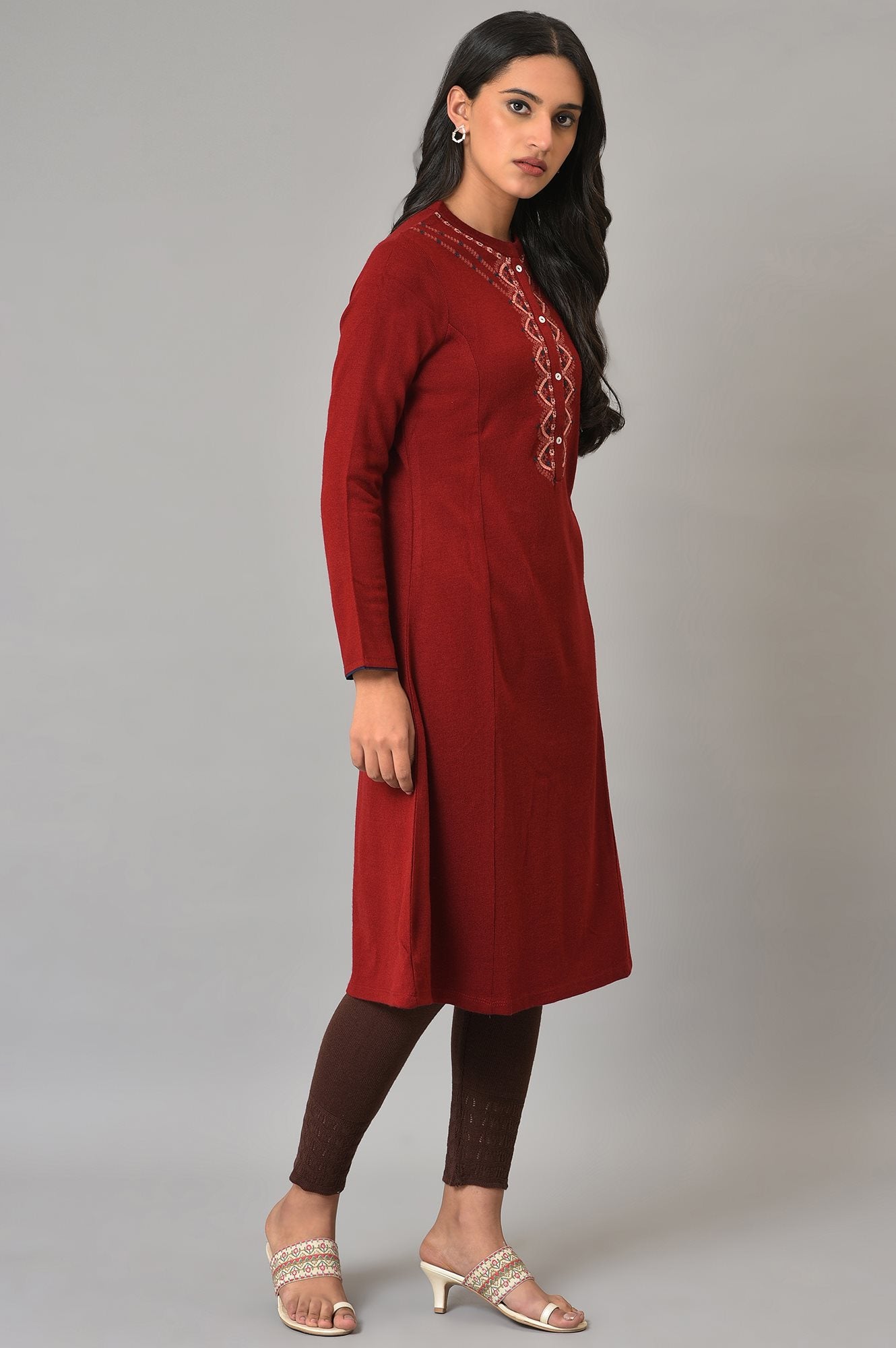 Red A-Line Embroidered Plus Size Winter kurta