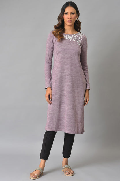 Purple Embroidered Asymmetrical Winter kurta