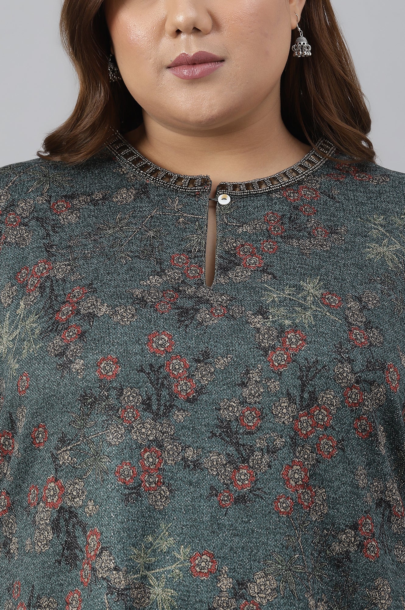 Teal Blue Flared Plus Size Winter kurta