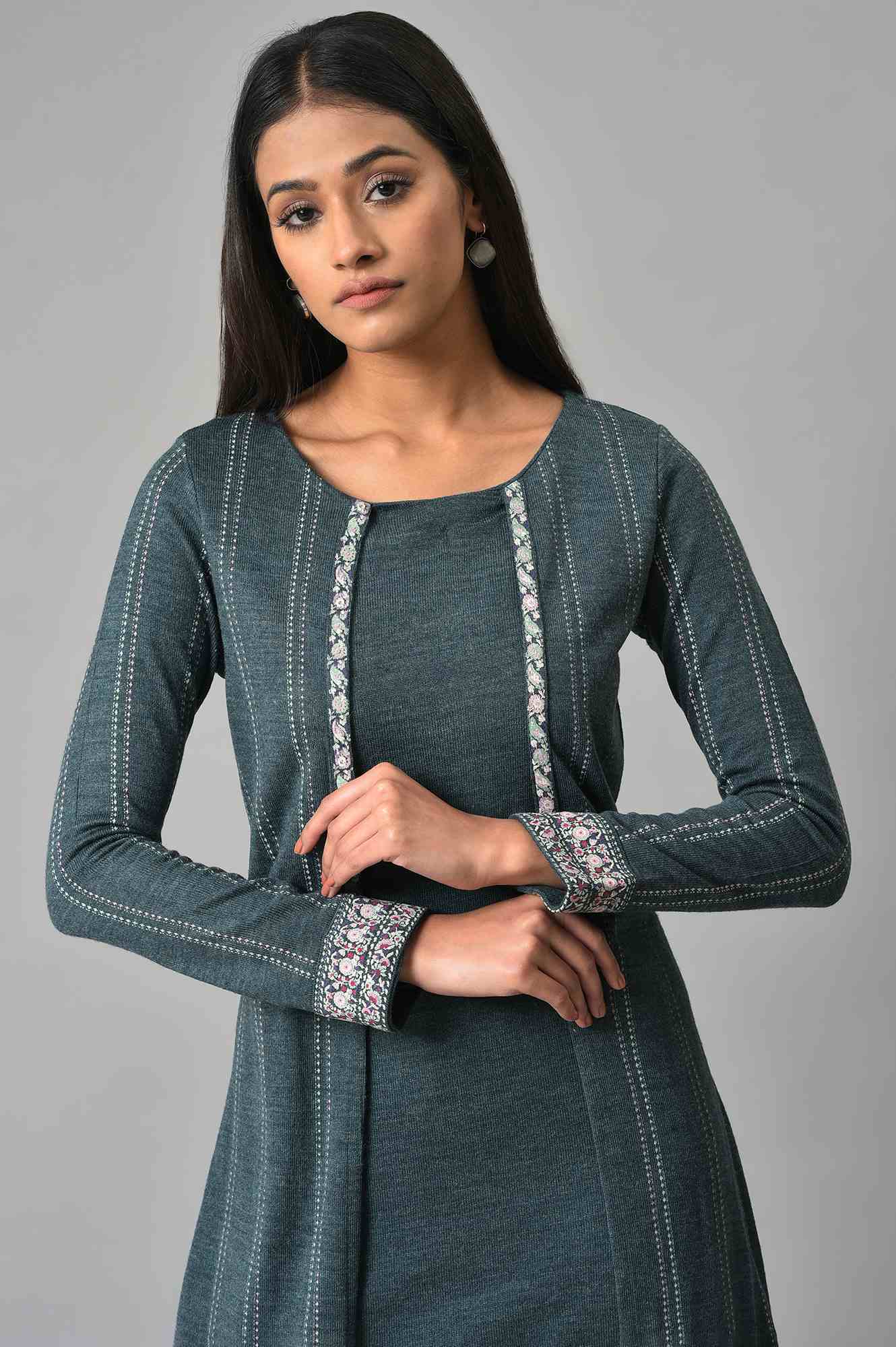 Blue Mock Layer Printed Winter kurta