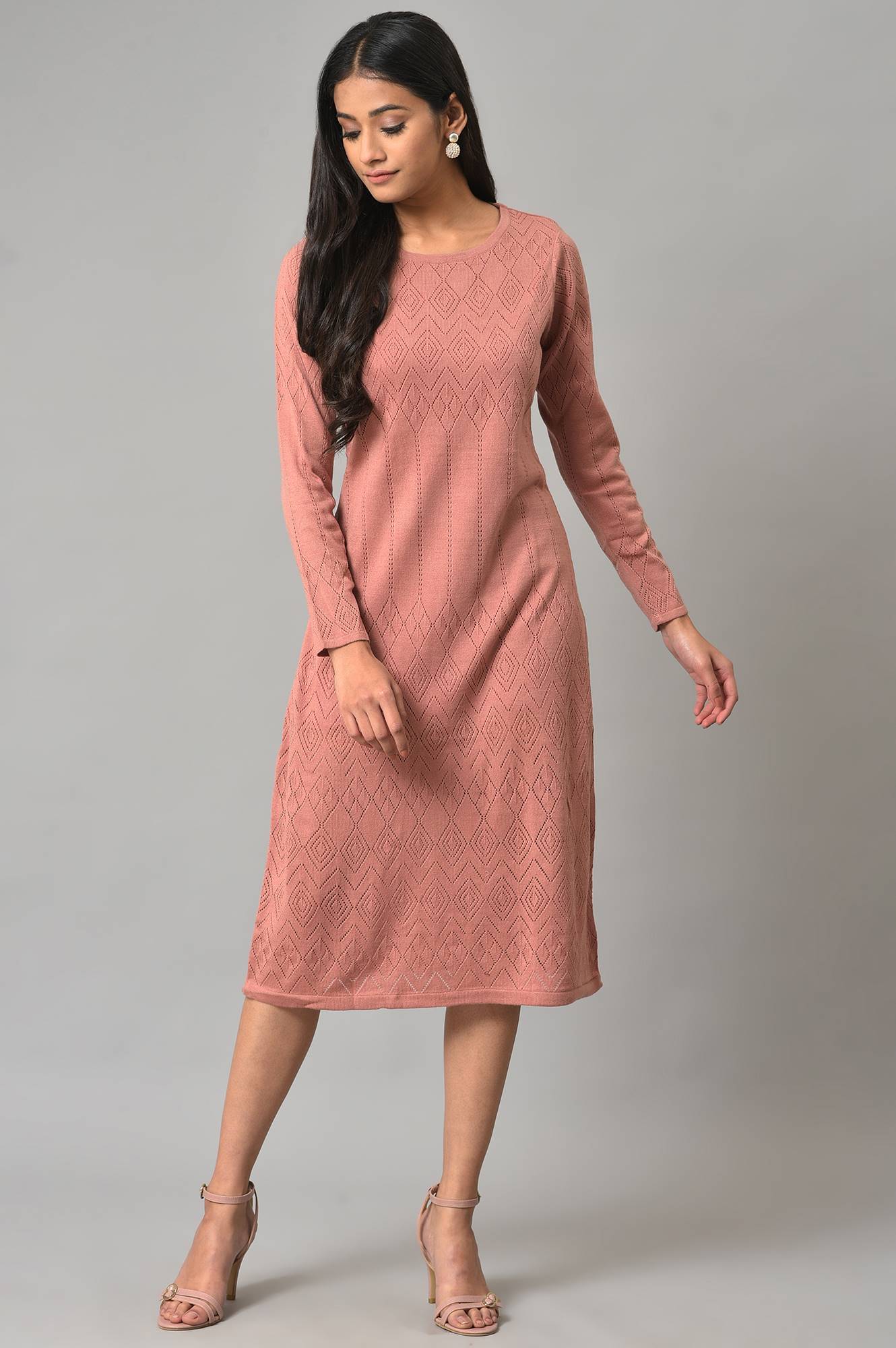 Pink Knitted Western Winter Dress