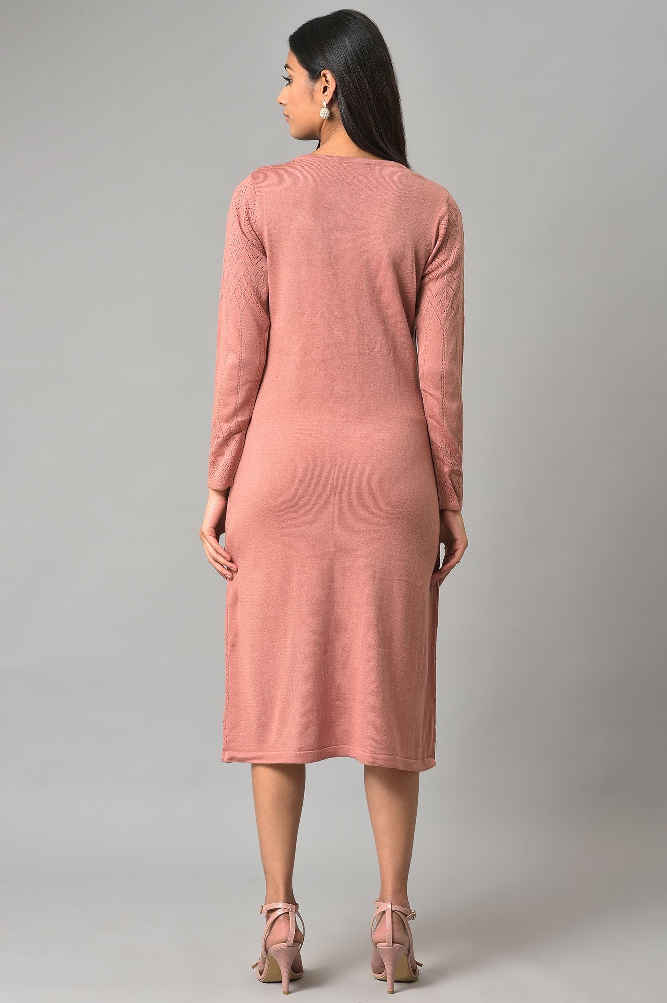 Pink Knitted Western Winter Dress