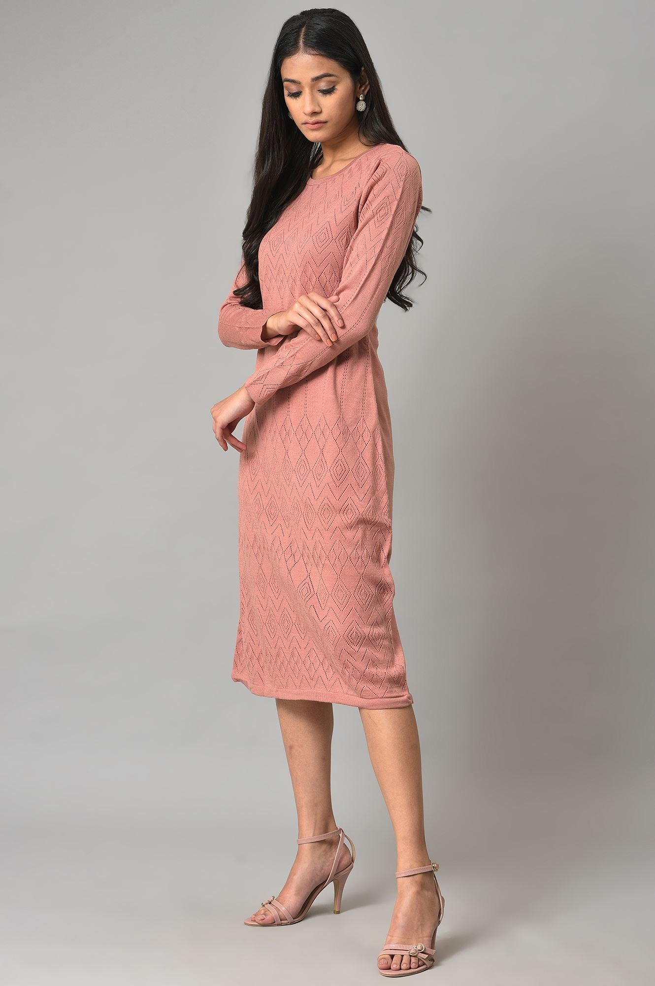 Pink Knitted Western Winter Dress