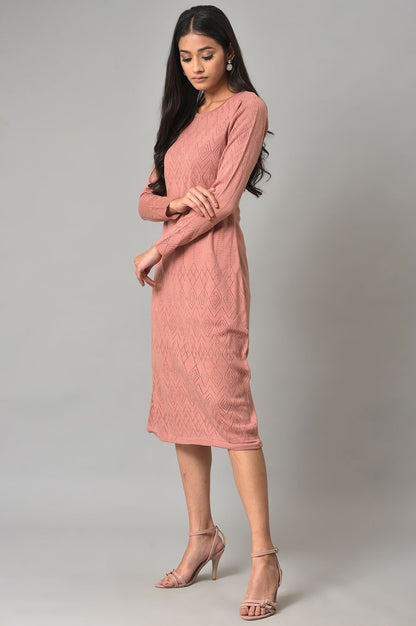 Pink Knitted Western Winter Dress