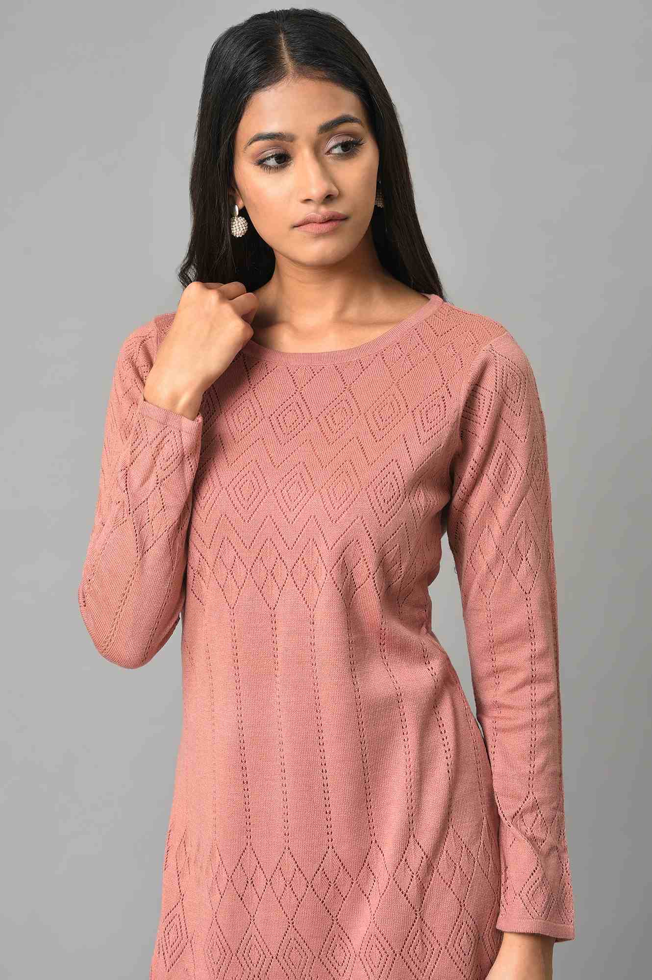 Pink Knitted Western Winter Dress