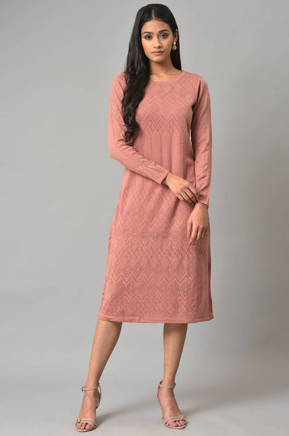 Pink Knitted Western Winter Dress