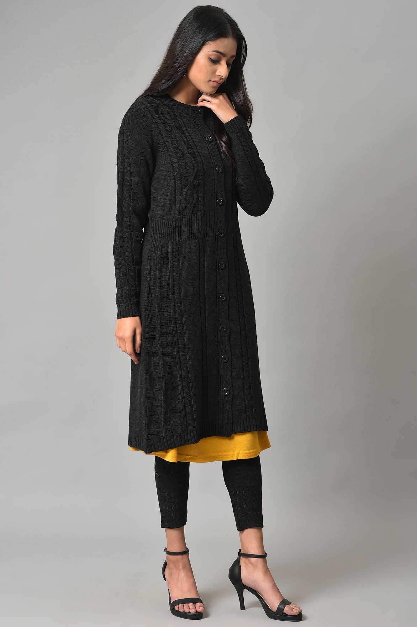 Black Button Down Woollen Cardigan