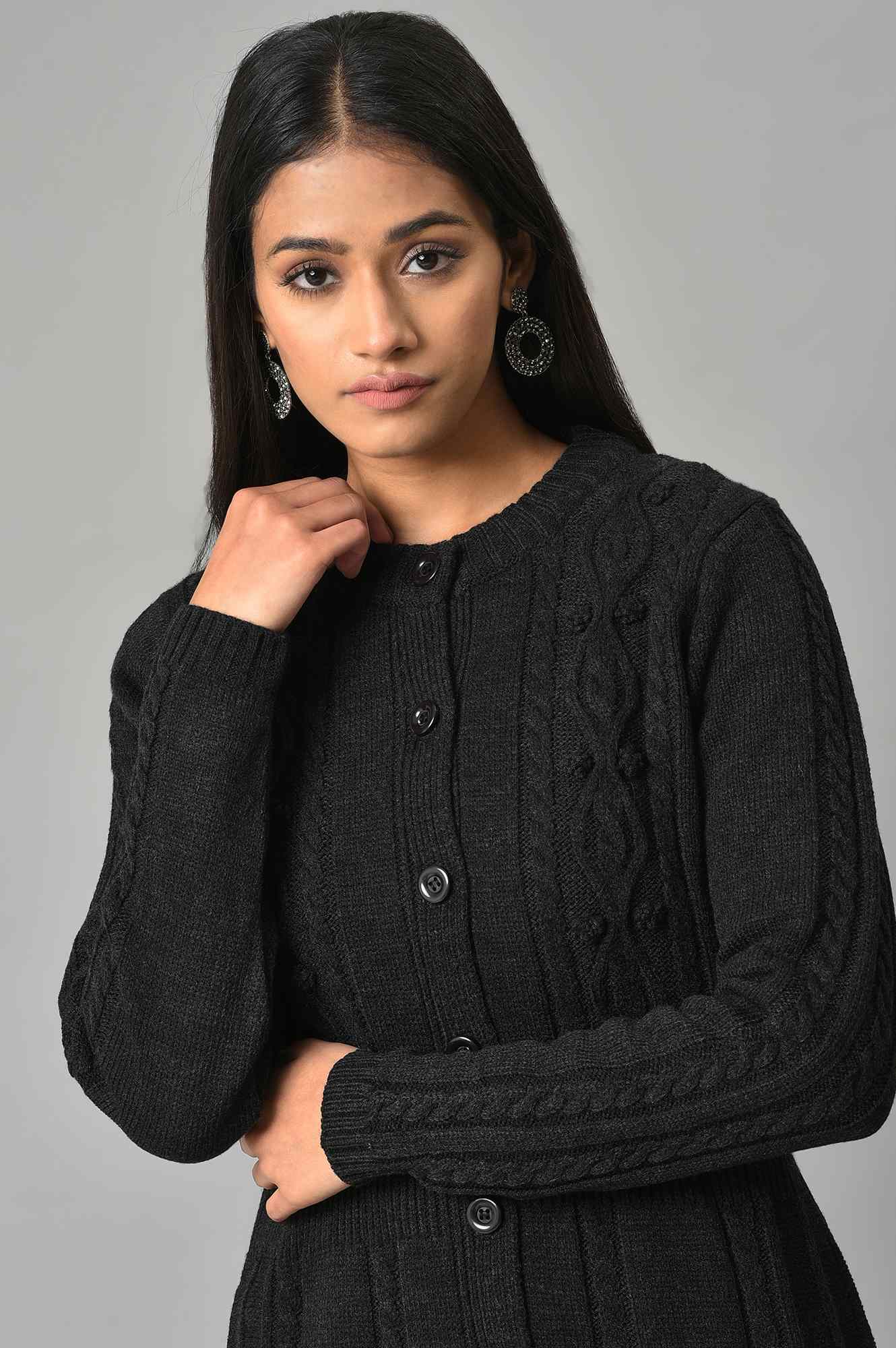 Black Button Down Woollen Cardigan