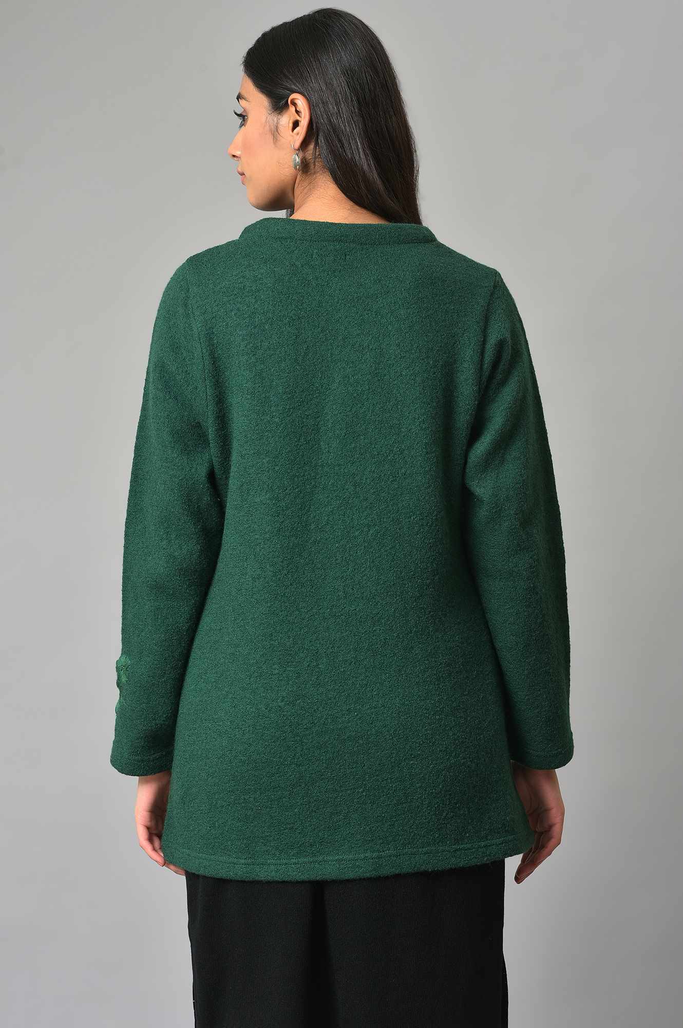 Green Woollen Short Winter Jacket