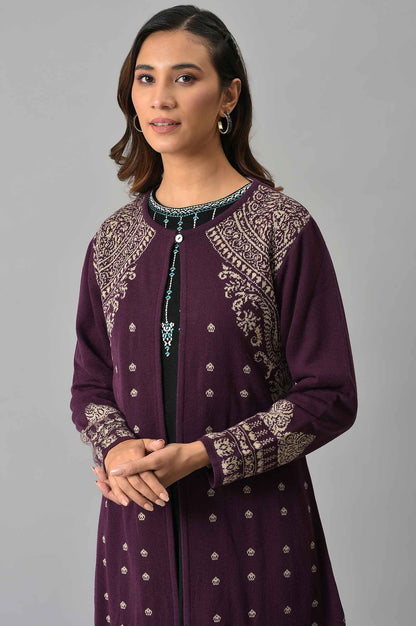 Purple Reversible Jacqaurd Cardigan