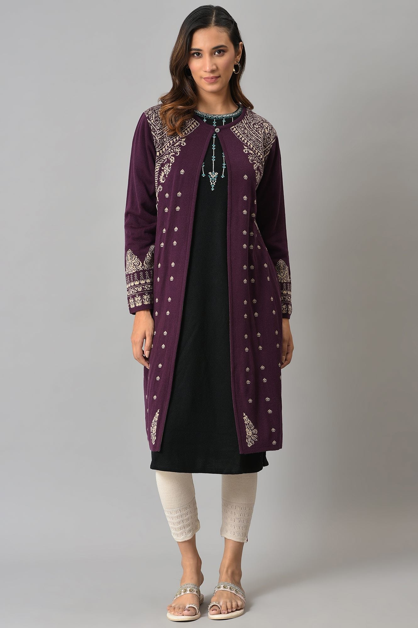 Purple Reversible Jacqaurd Cardigan