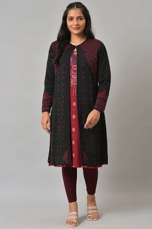 Black Paisley Printed Reversiblle Cardigan