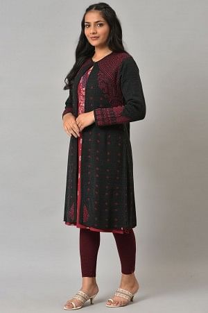 Black Paisley Printed Reversiblle Cardigan