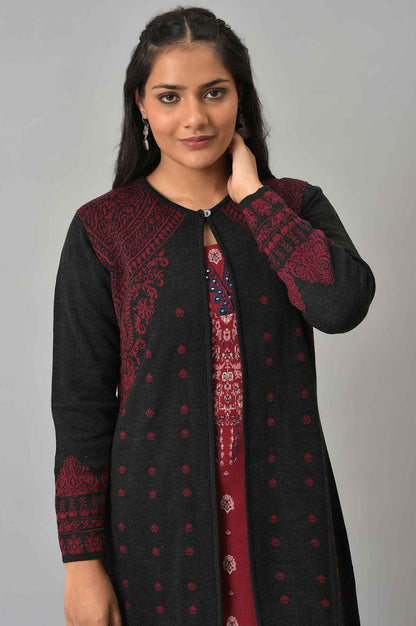 Black Paisley Printed Reversiblle Cardigan