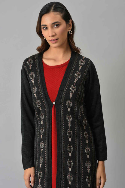 Grey Floral Printed Women Cardigan