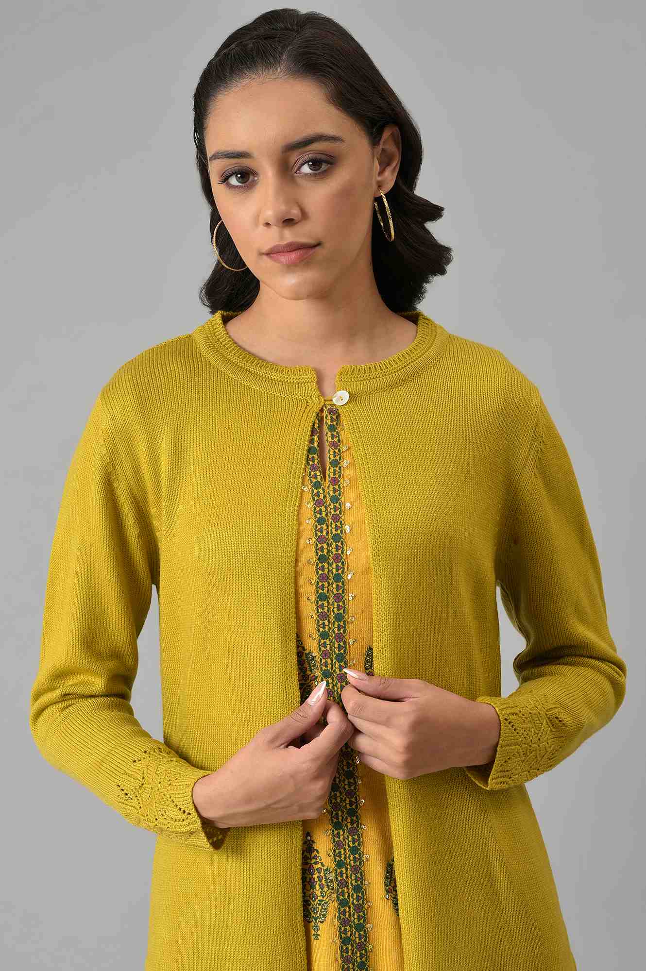 Green Sulphur Front Open Cardigan