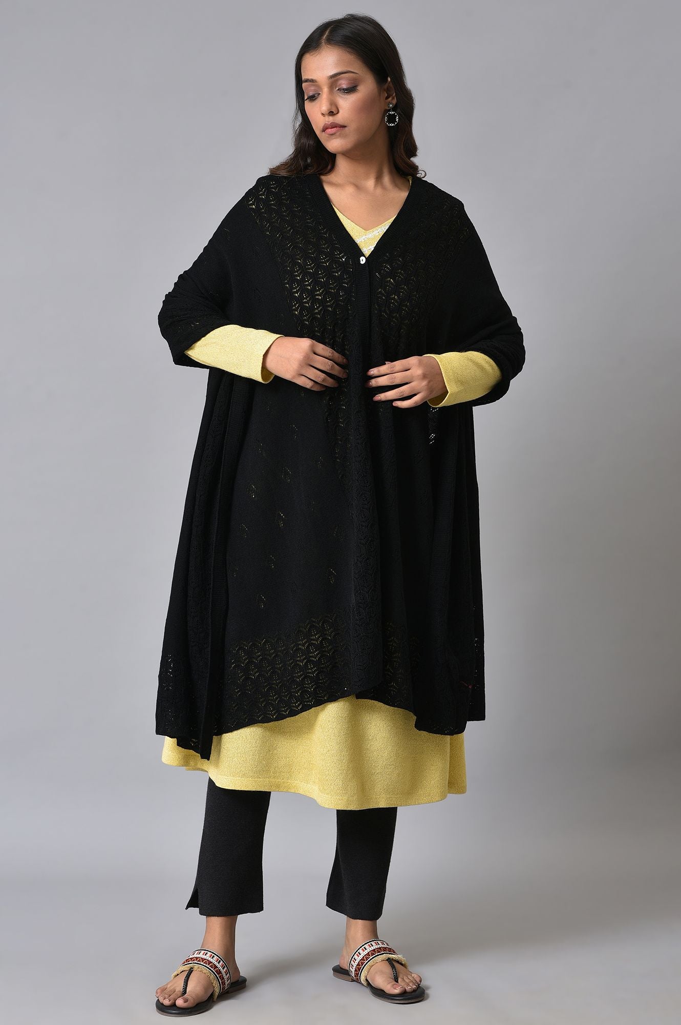 Black Front Open Winter Shrug