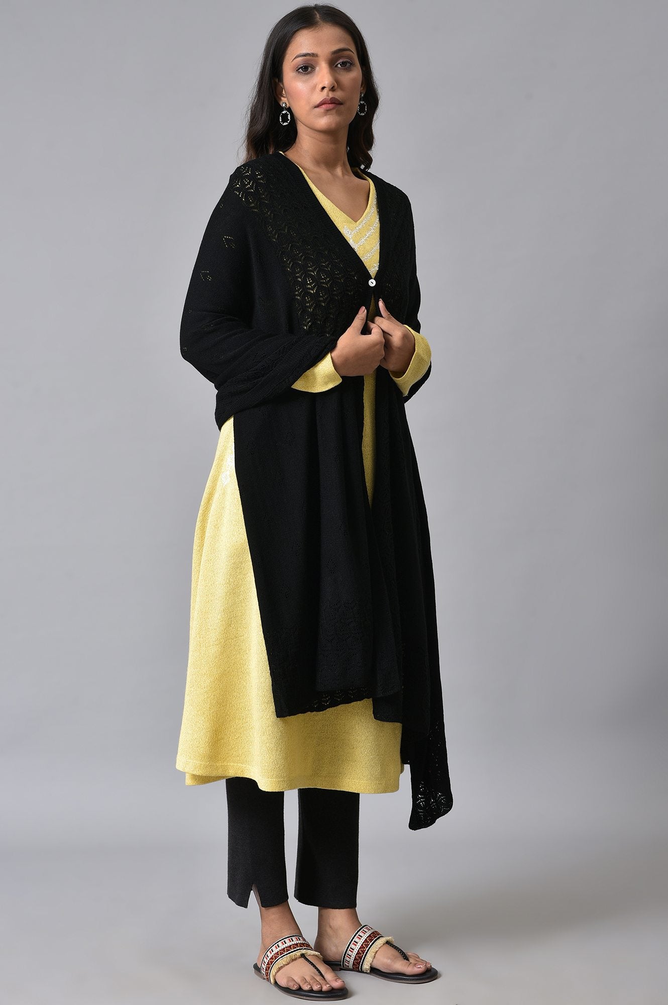 Black Front Open Winter Shrug