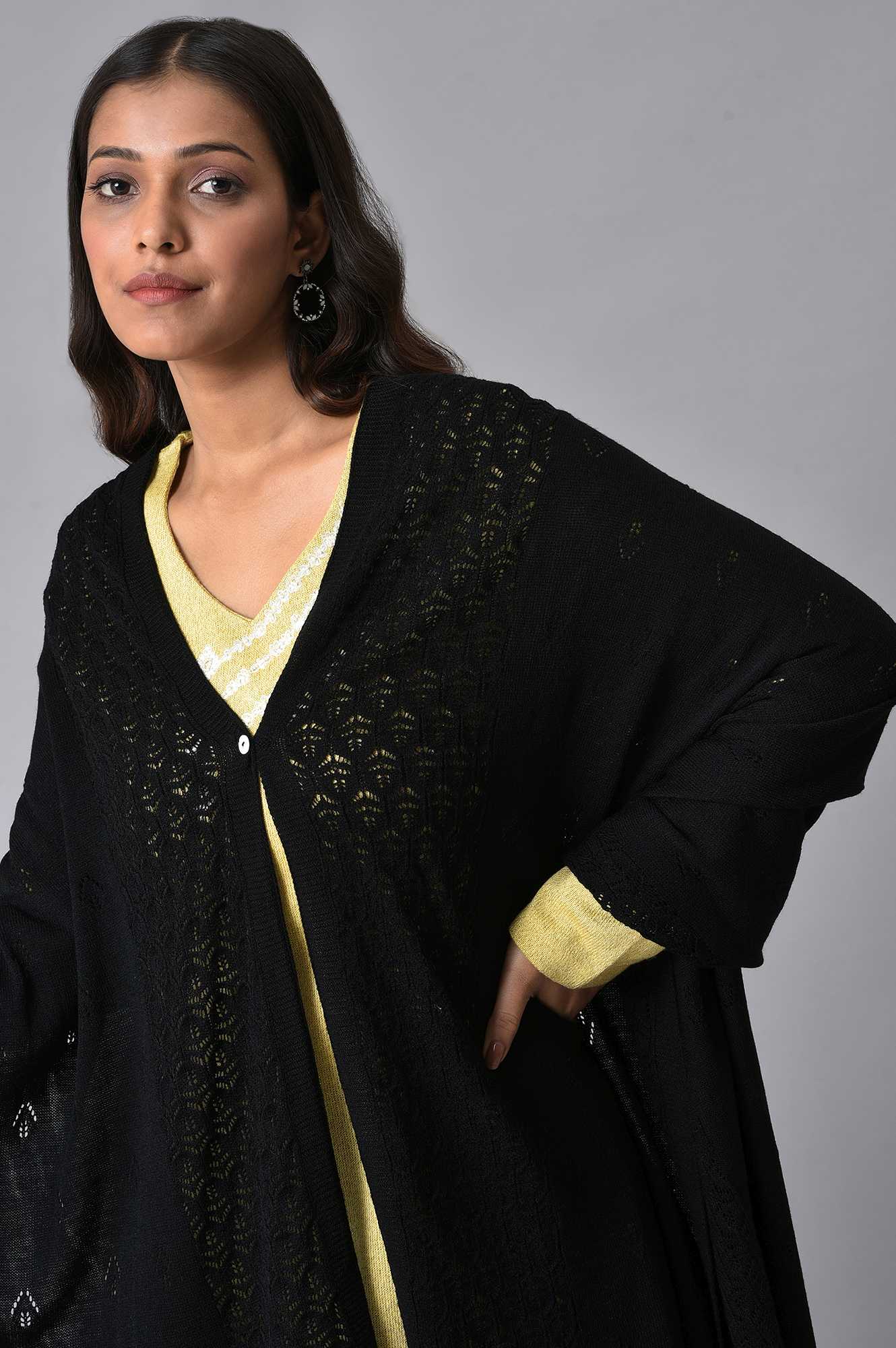 Black Front Open Winter Shrug