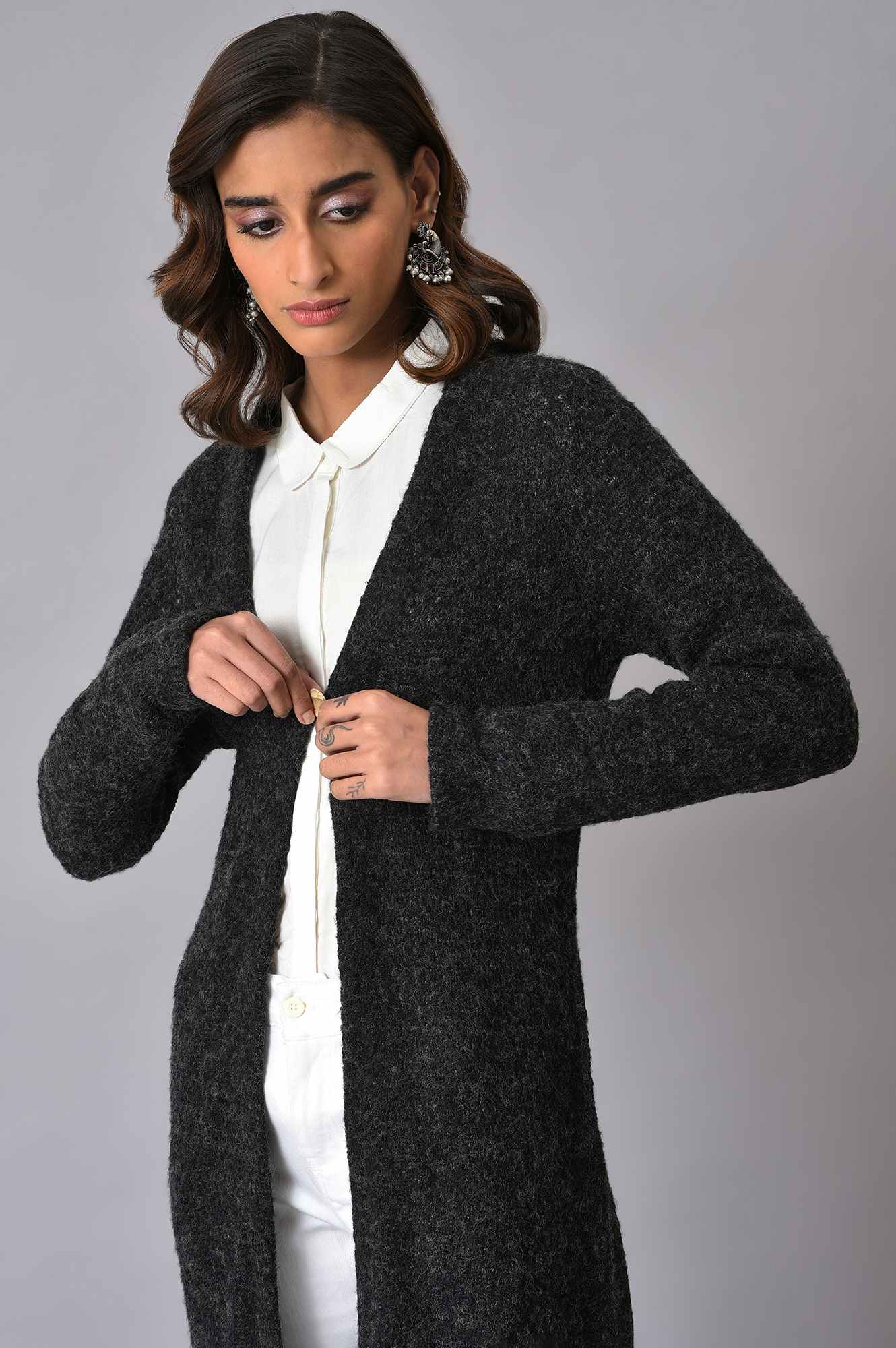 Black winter cardigan best sale