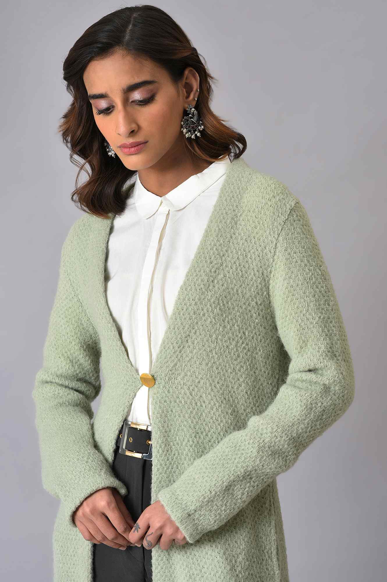 Green Winter Women Cardigan