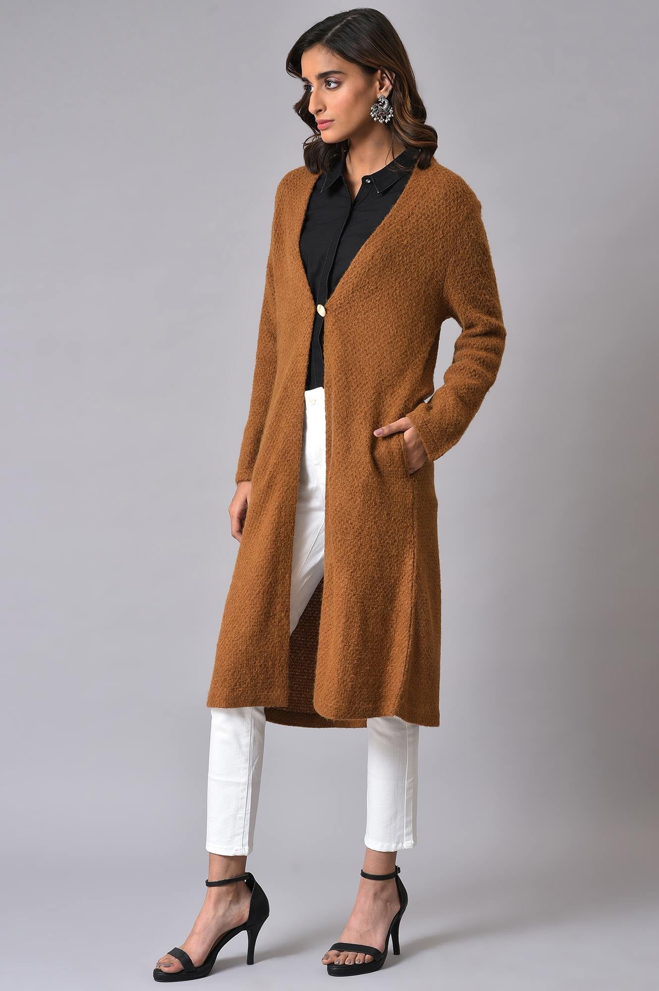 Brown Winter Women Cardigan