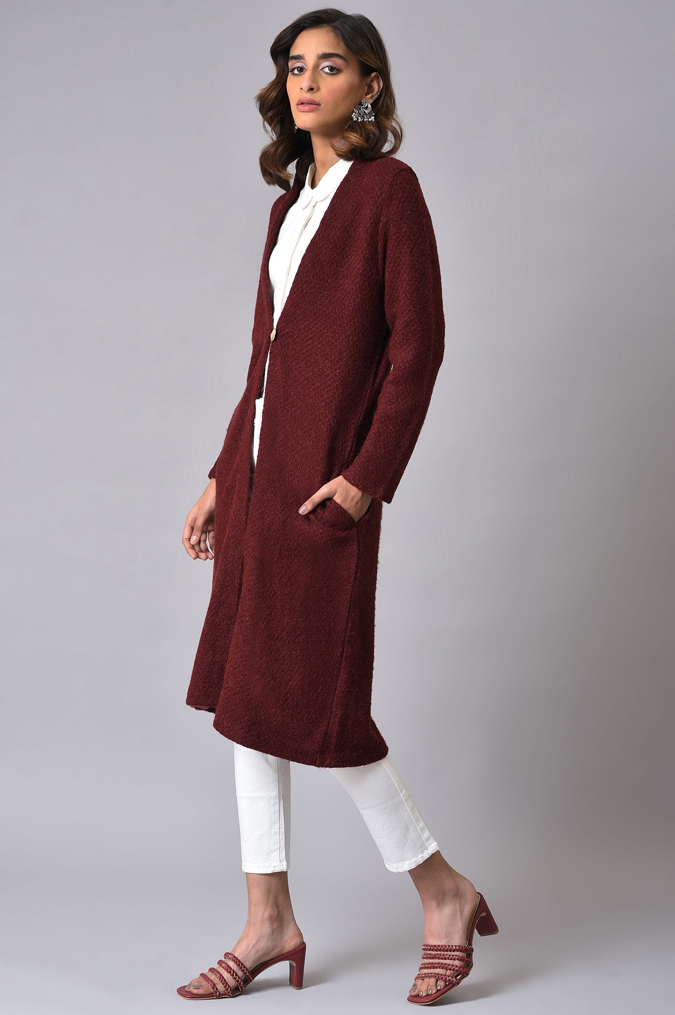 Maroon Winter Women Cardigan