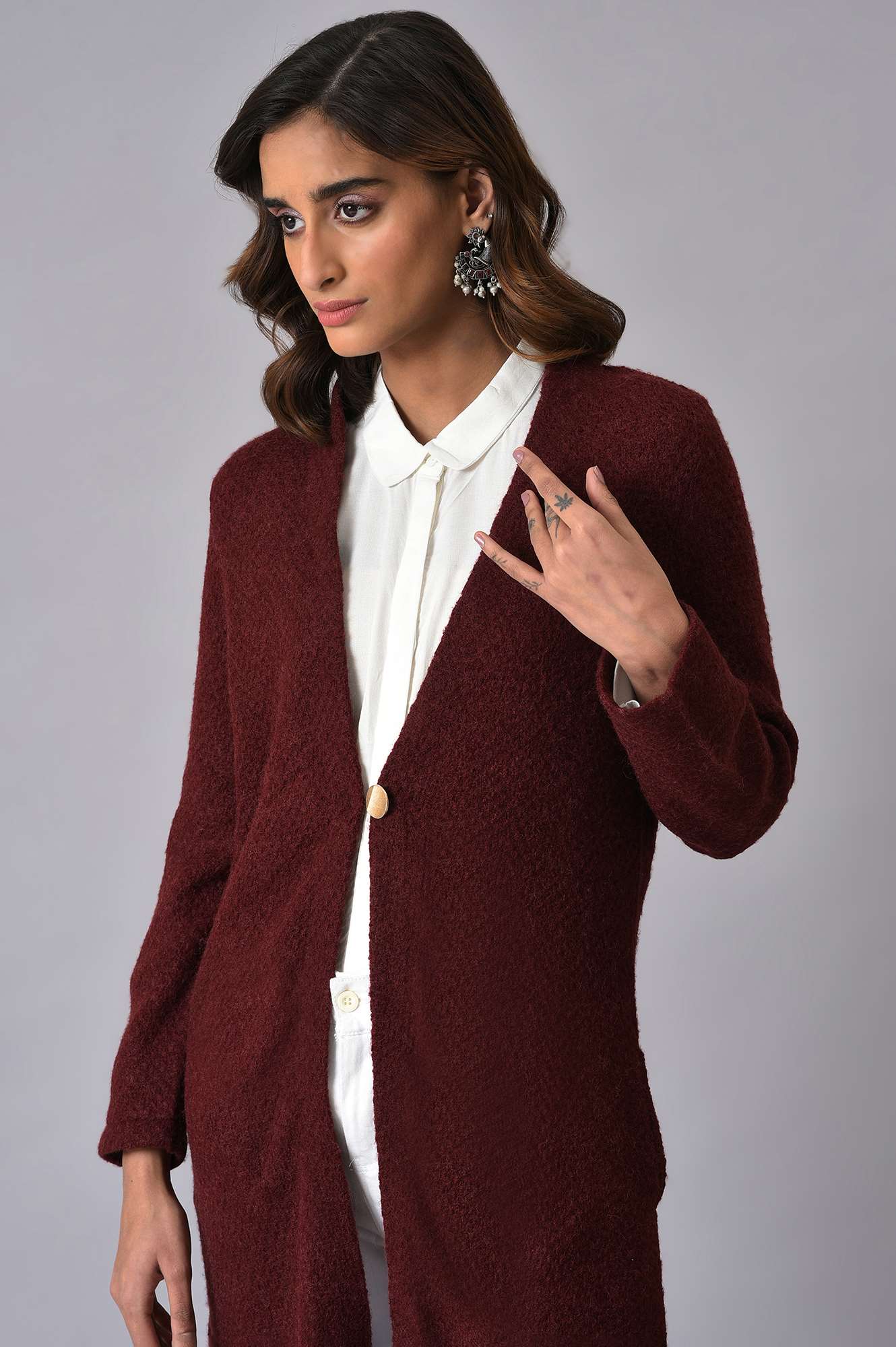 Maroon Winter Women Cardigan