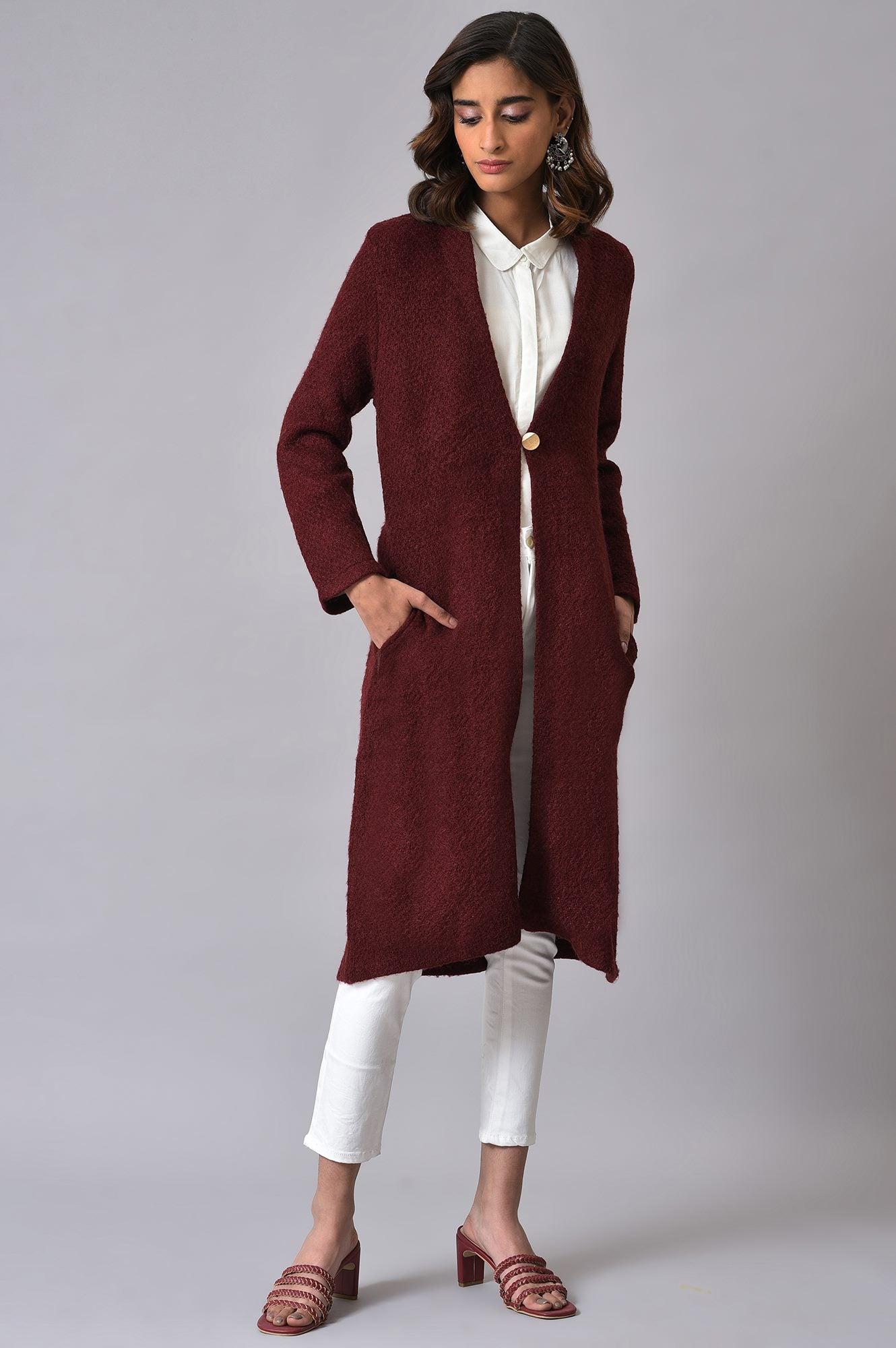 Maroon Winter Women Cardigan