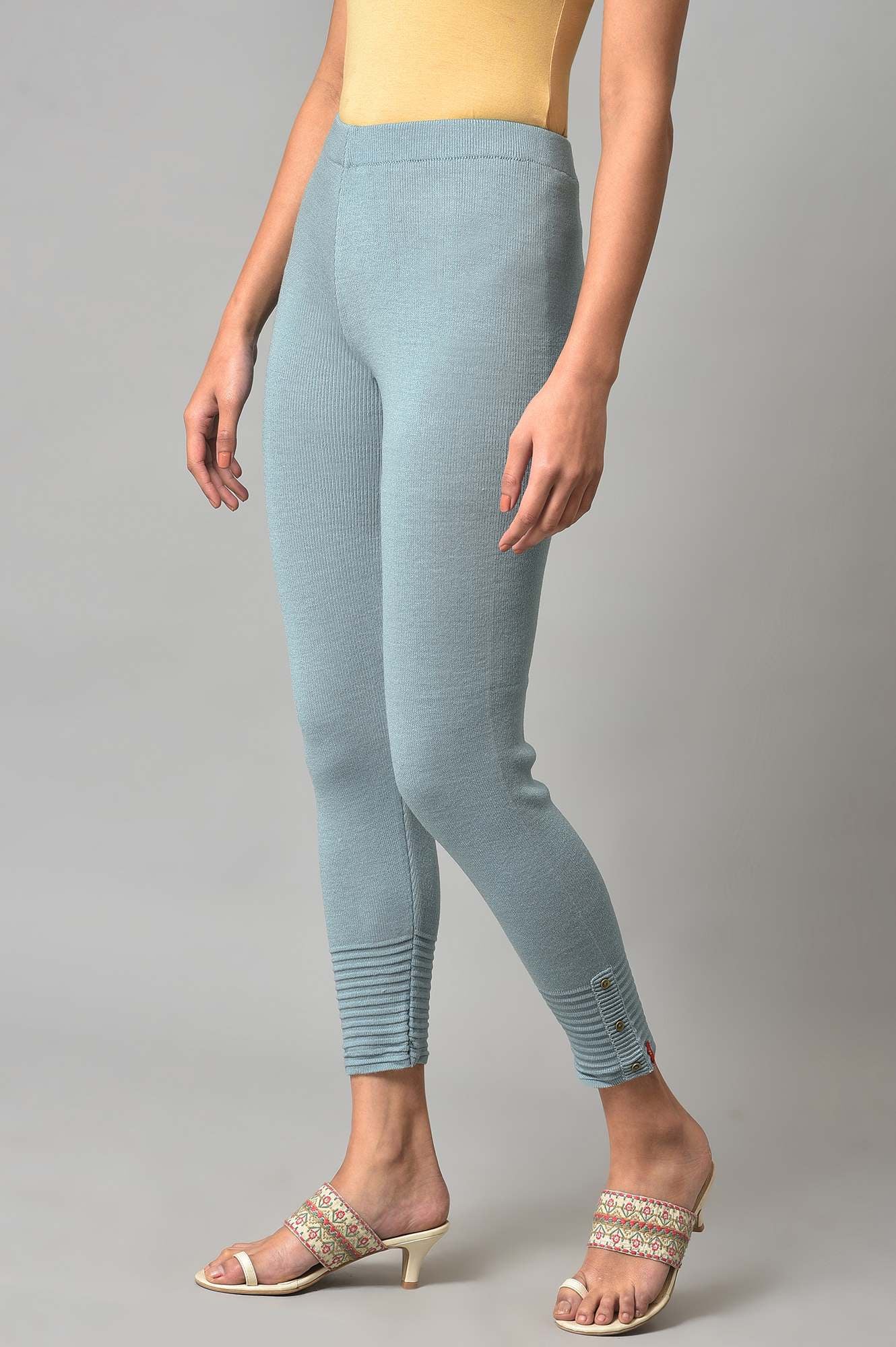 Light Blue Acrylic Winter Leggings