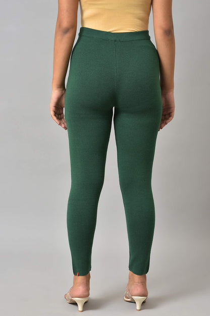 Dark Green Solid Winter Tights