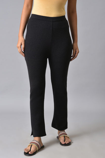 Black Knitted Women Straight Pants